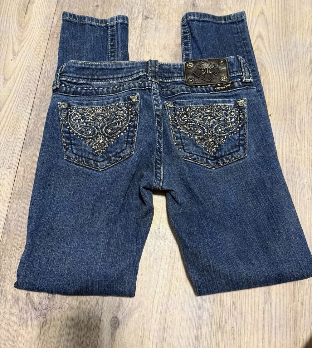 Miss Me Jeans Women's Size 27 Medium Wash Denim Skinny Rhinestone JPW5123SK-4